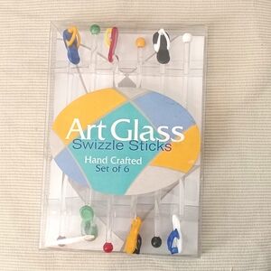 Art Glass Swizzle Sticks Handcrafted Flipflops Set of 6 NEW